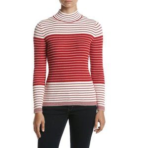 Womens Studio Works Striped Ribbed Mock Neck Sweater Red Size Petite Large NWT